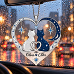 Couple Cat Heart Personalized Ornament - Custom Names Romantic Love with Cat Couple Heart Car Ornament - Gift for Couples, Anniversary Gifts for Husband & Wife, for Cat Lovers