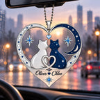 Couple Cat Heart Personalized Ornament - Custom Names Romantic Love with Cat Couple Heart Car Ornament - Gift for Couples, Anniversary Gifts for Husband & Wife, for Cat Lovers