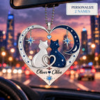 Couple Cat Heart Personalized Ornament - Custom Names Romantic Love with Cat Couple Heart Car Ornament - Gift for Couples, Anniversary Gifts for Husband & Wife, for Cat Lovers