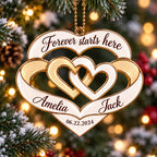 Personalized Names & Date Interlocking Hearts Ornament - Forever Starts Here Couple Car Ornament - Anniversary Gift for Husband & Wife, Wedding Gift for Couples