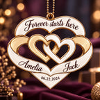 Personalized Names & Date Interlocking Hearts Ornament - Forever Starts Here Couple Car Ornament - Anniversary Gift for Husband & Wife, Wedding Gift for Couples