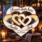 Personalized Names & Date Interlocking Hearts Ornament - Forever Starts Here Couple Car Ornament - Anniversary Gift for Husband & Wife, Wedding Gift for Couples
