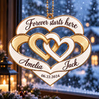 Personalized Names & Date Interlocking Hearts Ornament - Forever Starts Here Couple Car Ornament - Anniversary Gift for Husband & Wife, Wedding Gift for Couples