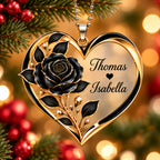Personalized Names Black Rose Heart Ornament - Romantic Gift for Couple