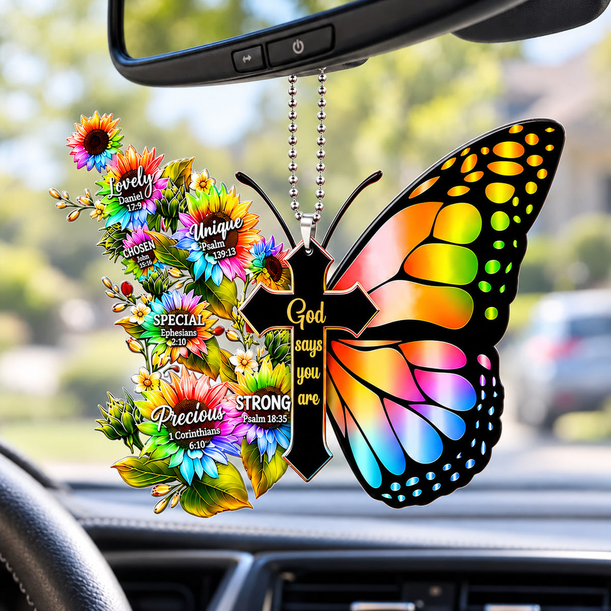 Rainbow Butterfly Cross God Says You Are Ornament