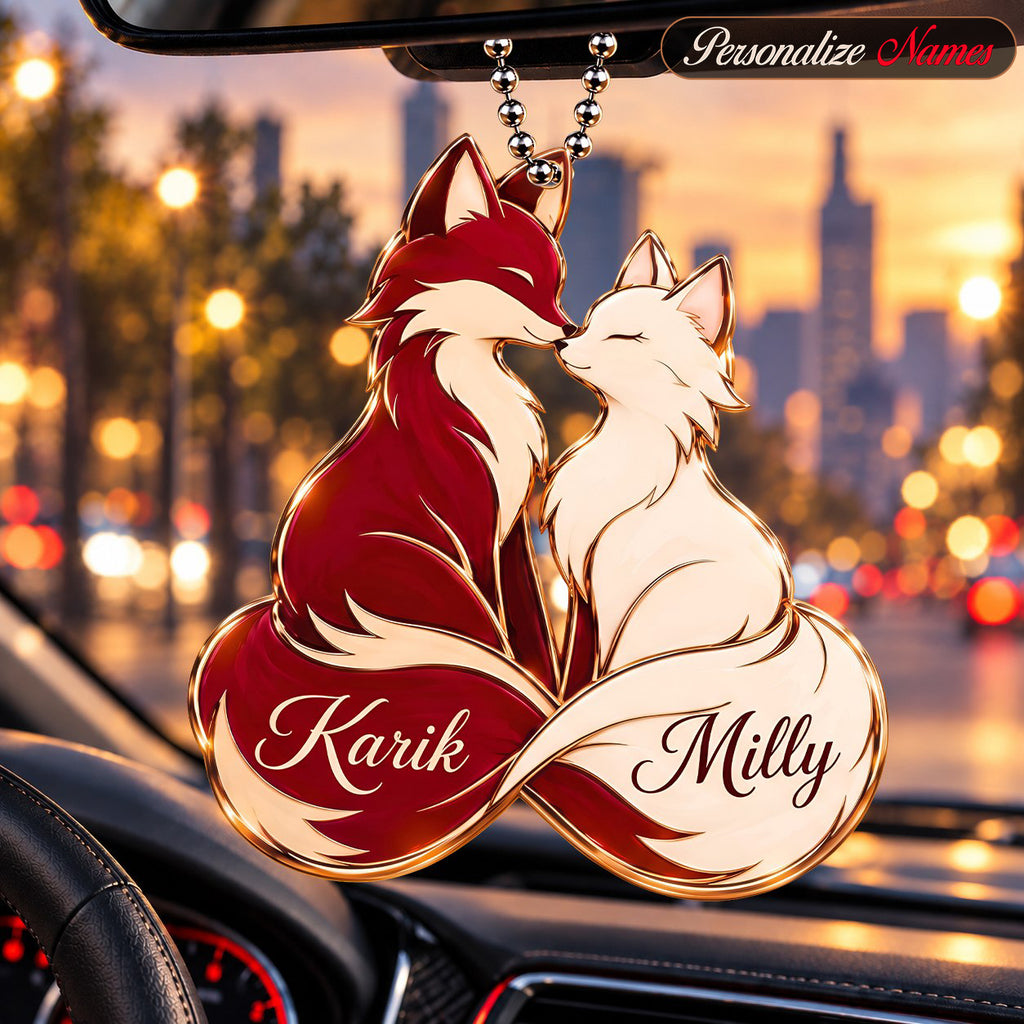 Personalized Names Fox Couple Ornament – Anniversary Gift for Him & Her