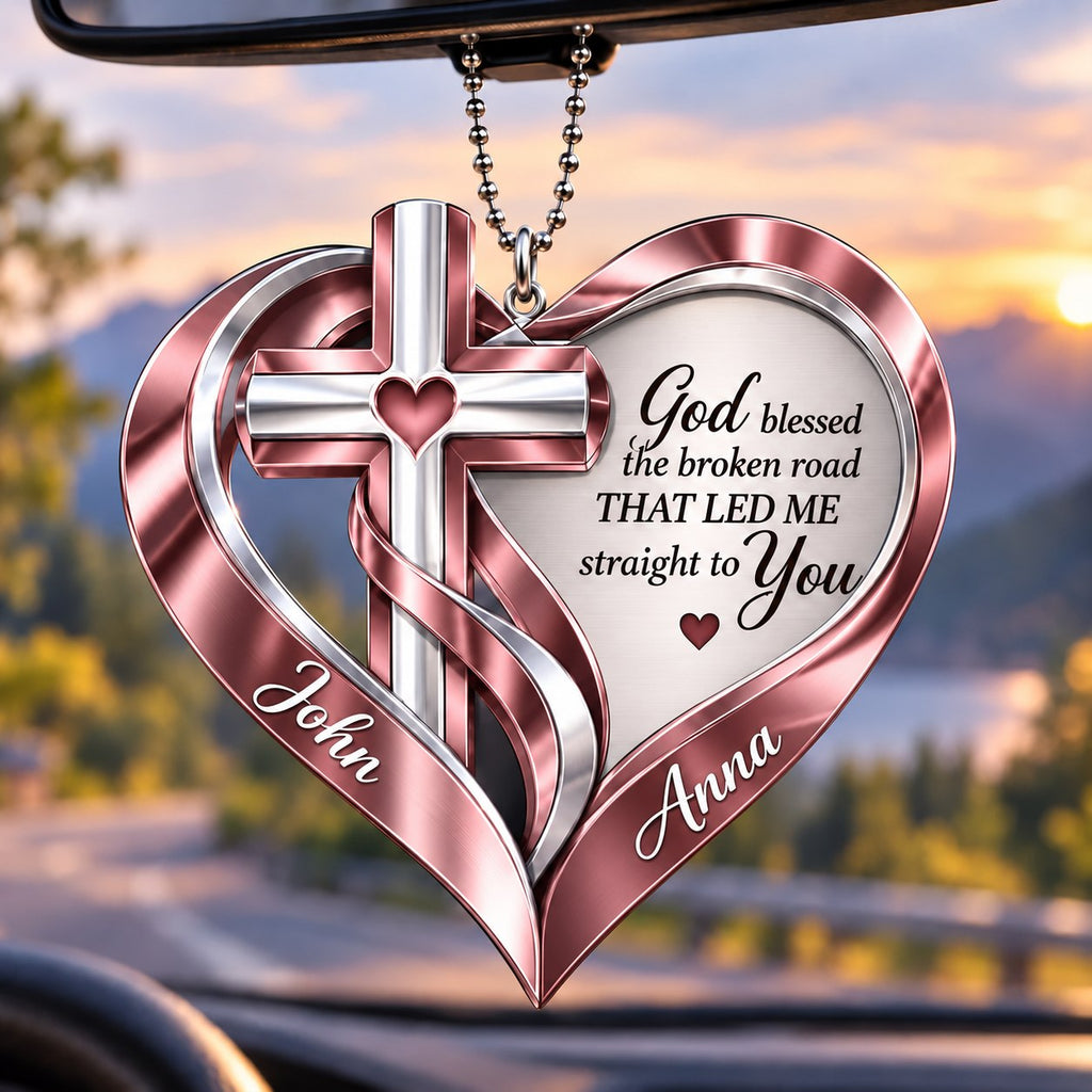 Personalized Names Memorial Cross God Heart Car Ornament - Gift for Jesus Lovers