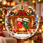 Personalized Round Glass Ornament - Christmas Stocking & Fireplace Gift