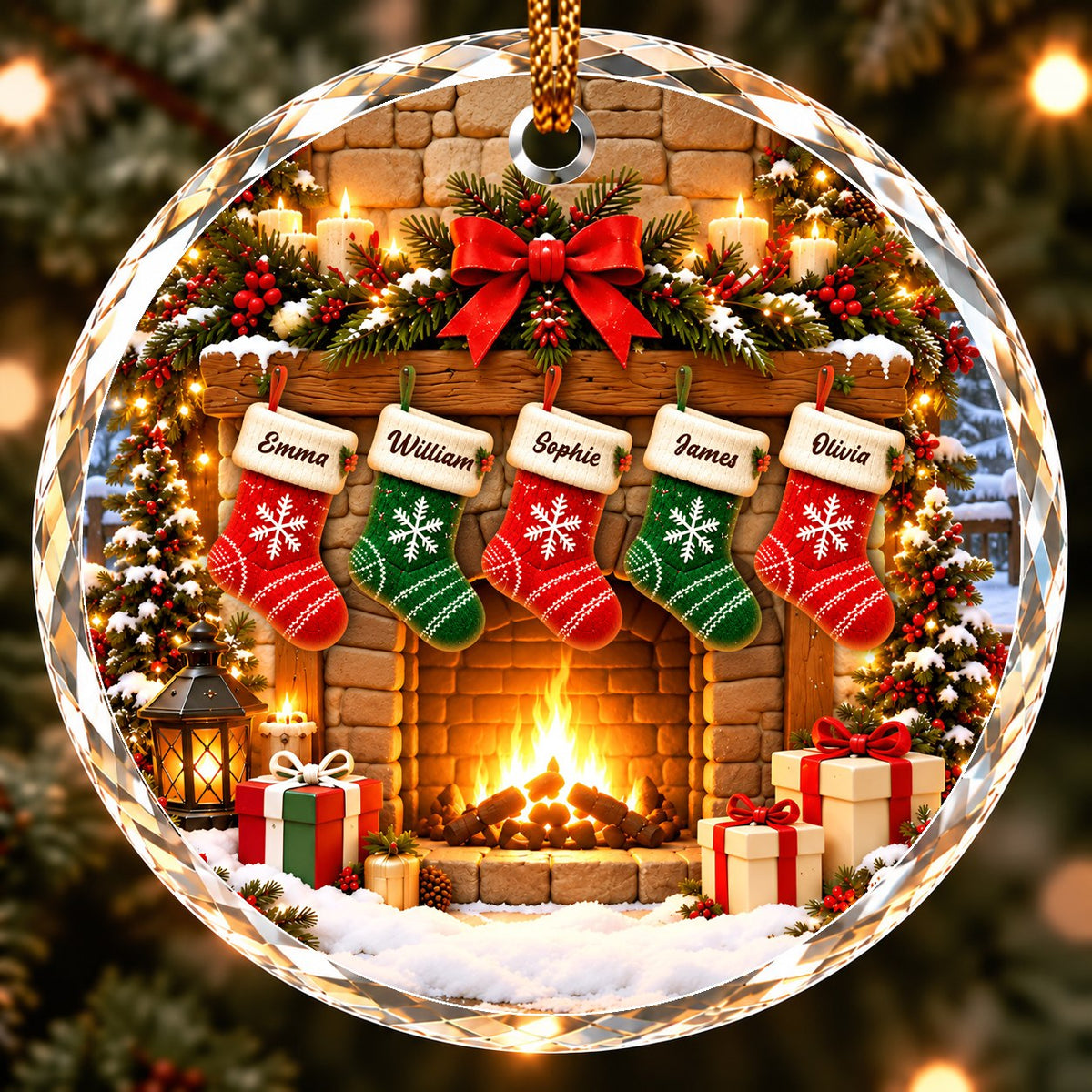 Personalized Round Glass Ornament - Christmas Stocking & Fireplace Gift