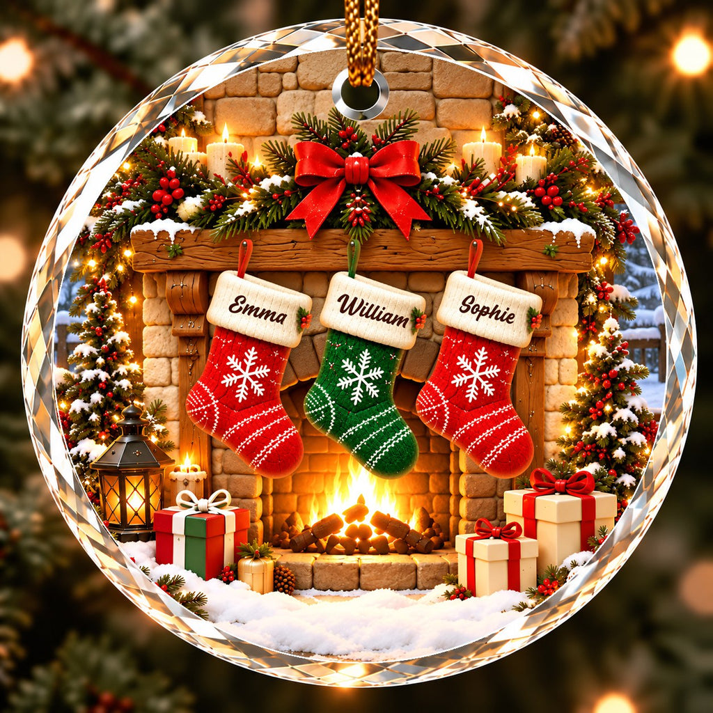 Personalized Round Glass Ornament - Christmas Stocking & Fireplace Gift