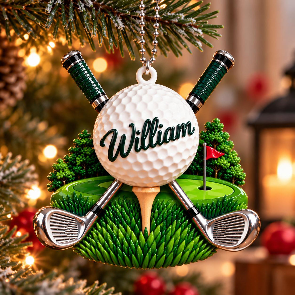 3D Raised Personalized Golf Ball Christmas Ornament