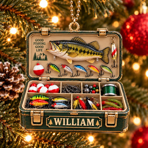 3D Raised Personalized Fishing Tackle Box Christmas Ornament