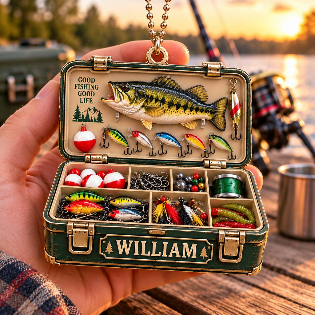 3D Raised Personalized Fishing Tackle Box Christmas Ornament