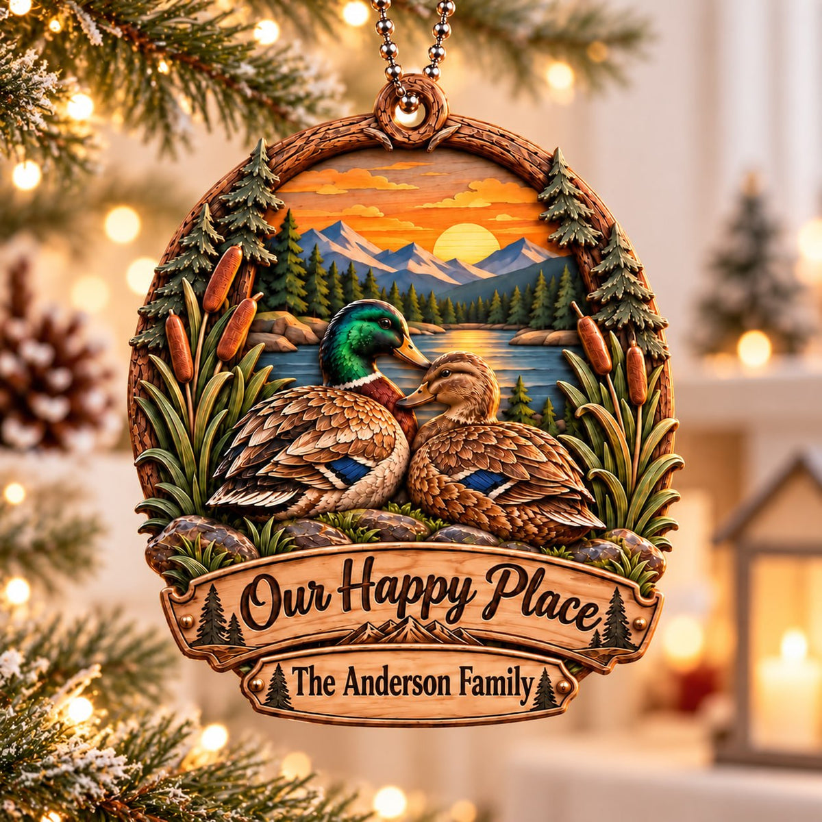 3D Raised Personalized Name Duck Family Christmas Ornament