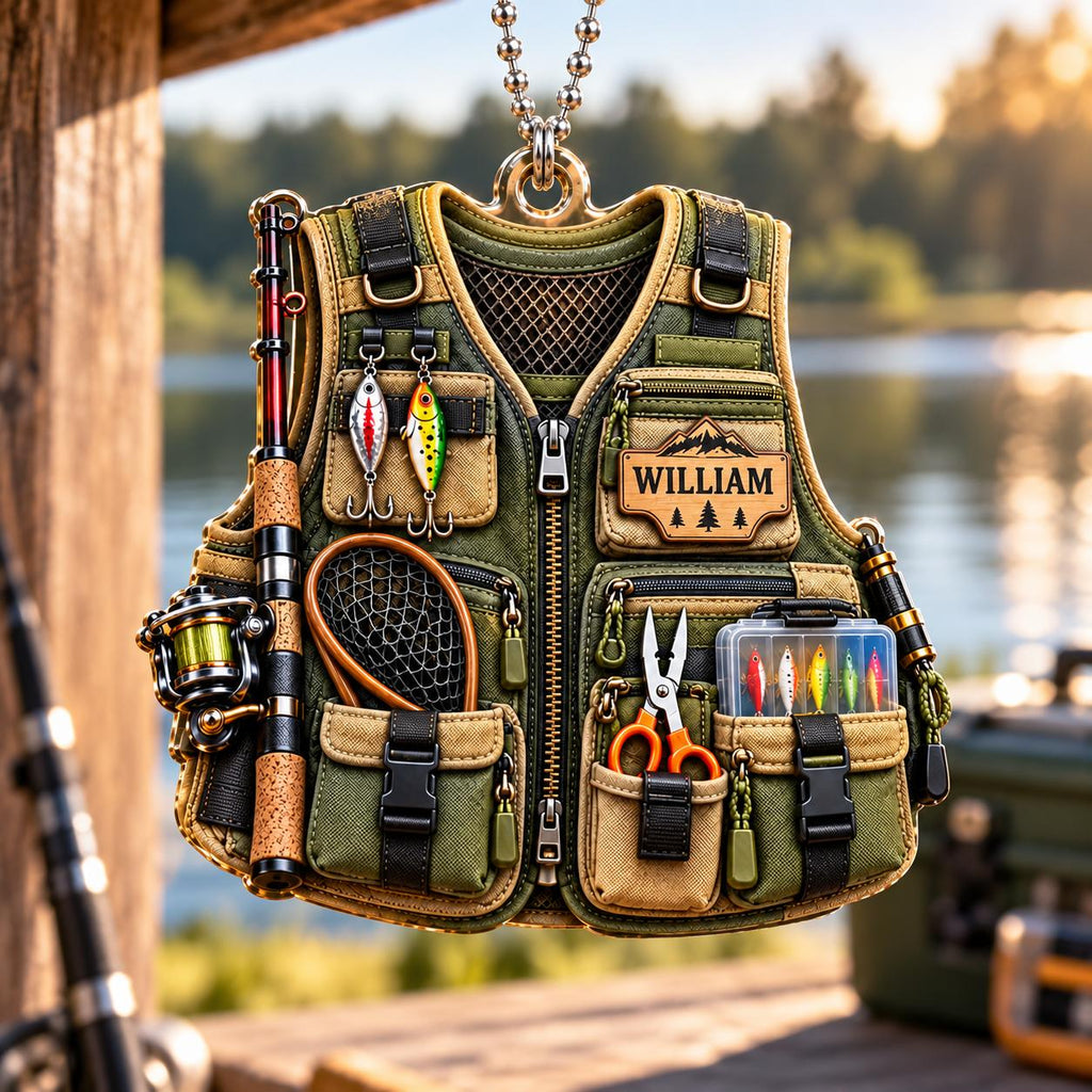 3D Raised Personalized Fishing Vest Christmas Ornament