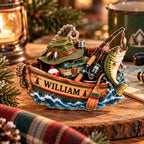 3D Raised Personalized Fishing Boat Christmas Ornament