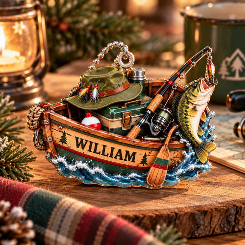 3D Raised Personalized Fishing Boat Christmas Ornament