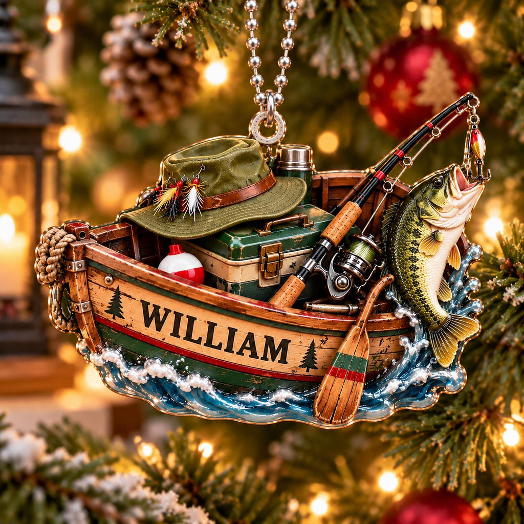 3D Raised Personalized Fishing Boat Christmas Ornament