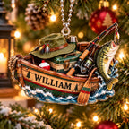 3D Raised Personalized Fishing Boat Christmas Ornament