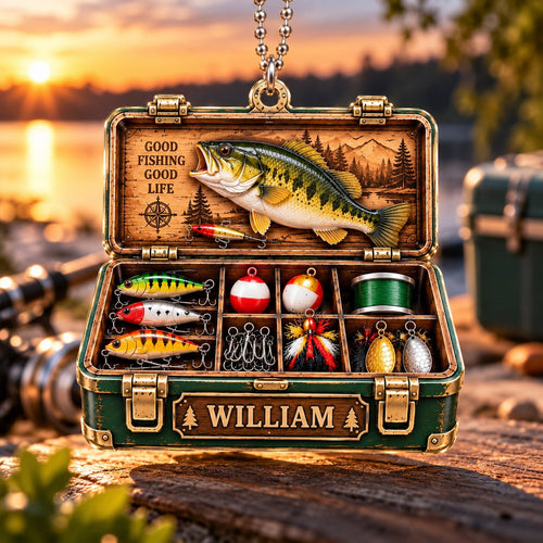 3D Raised Personalized Bass Fishing Tackle Box Christmas Ornament