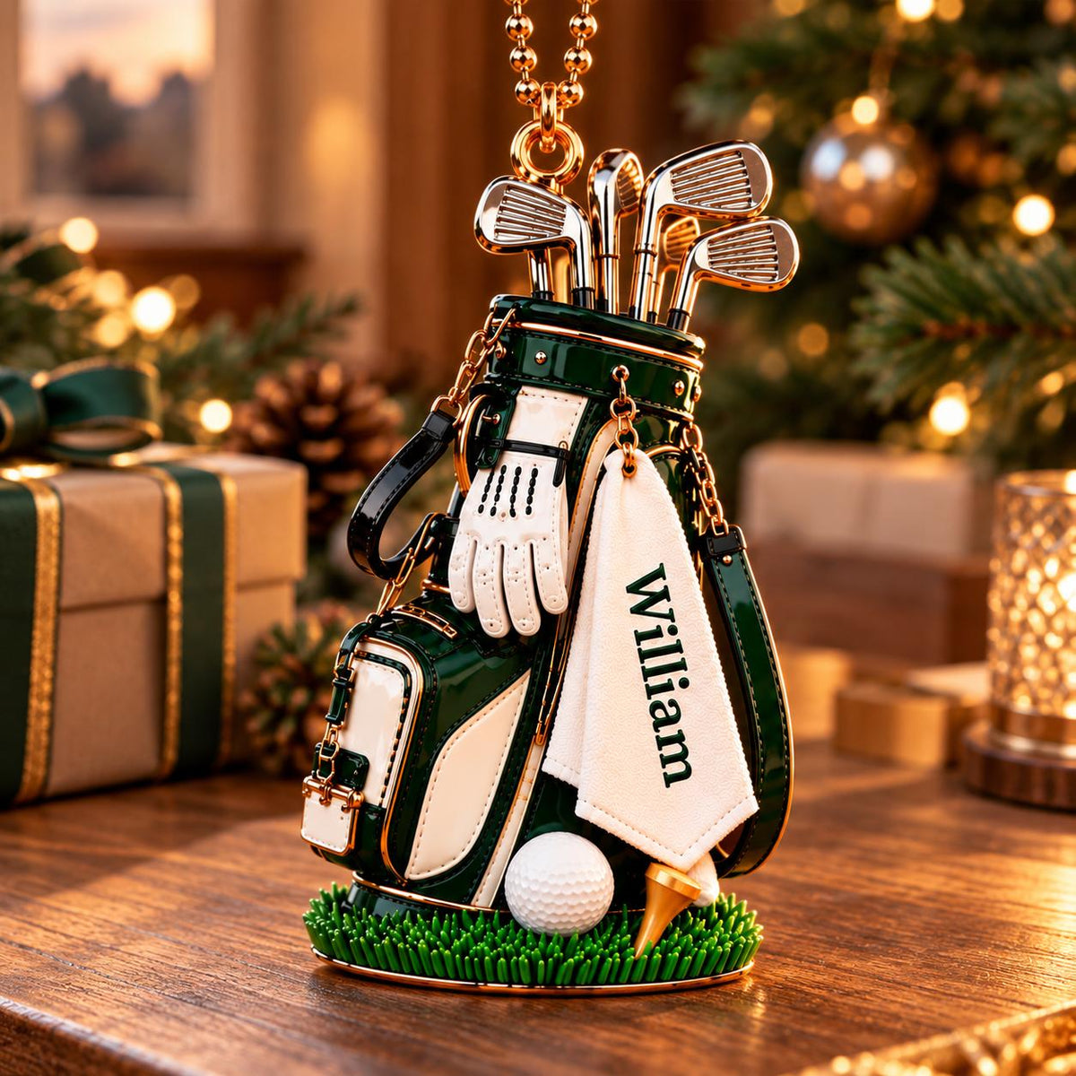 3D Raised Personalized Golf Glove Bag Christmas Ornament