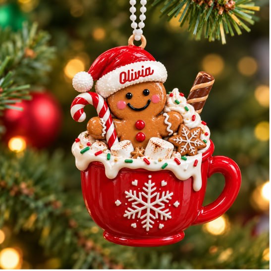 3D Raised Personalized Christmas Gingerbread Mug Ornament – Family Gift