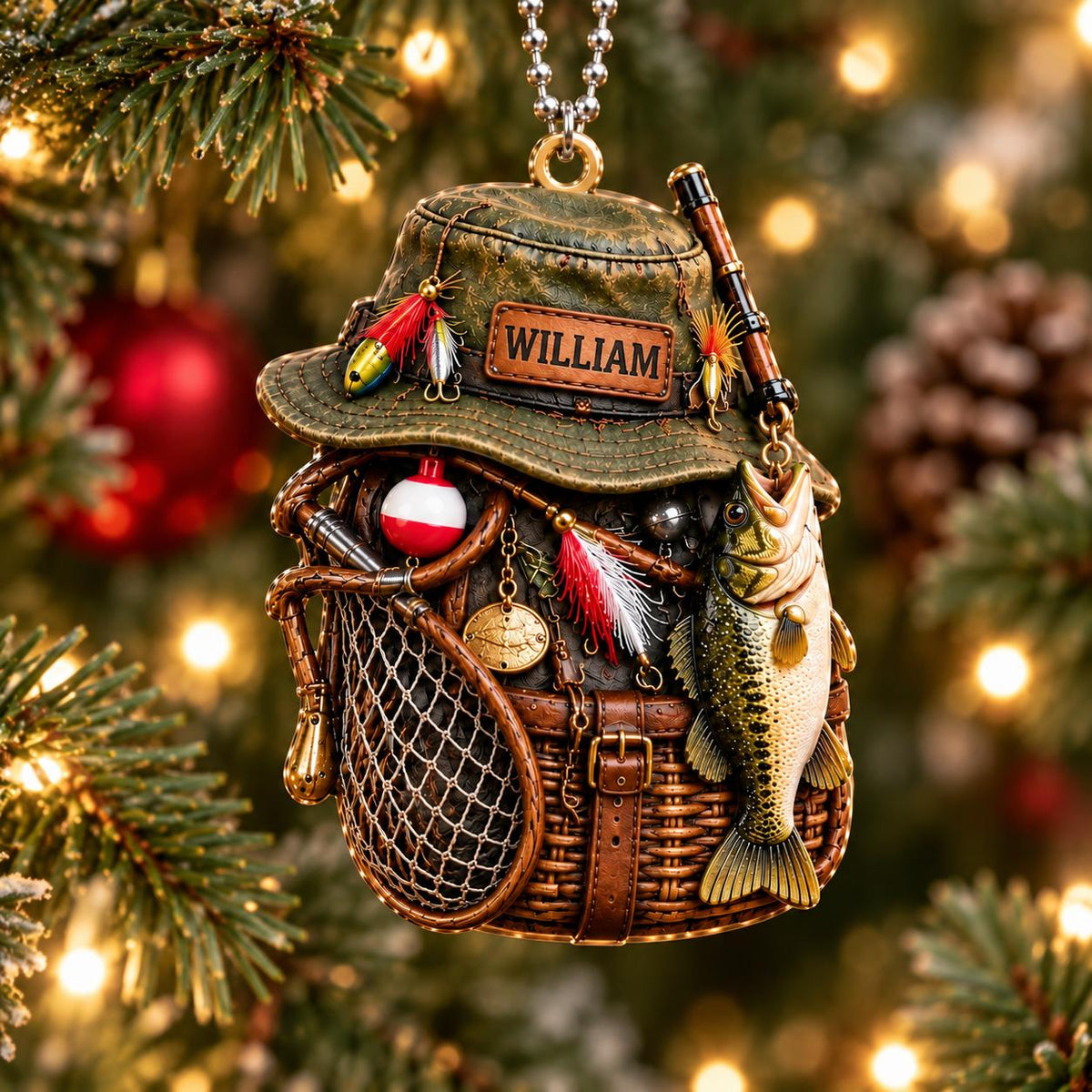 3D Raised Personalized Fishing Hat Christmas Ornament