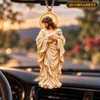 3D Raised Jesus Holding Lamb Christian Religious Ornament