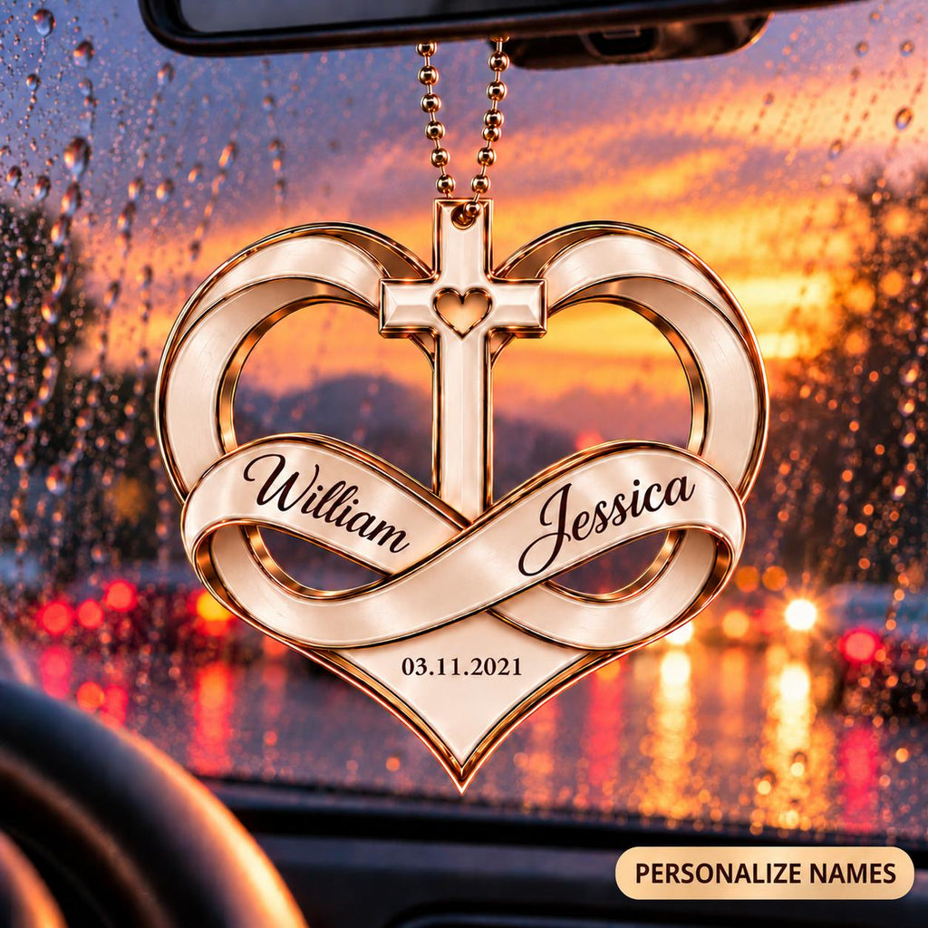Personalized Infinity Heart Cross Christmas Ornament – Couple Gift
