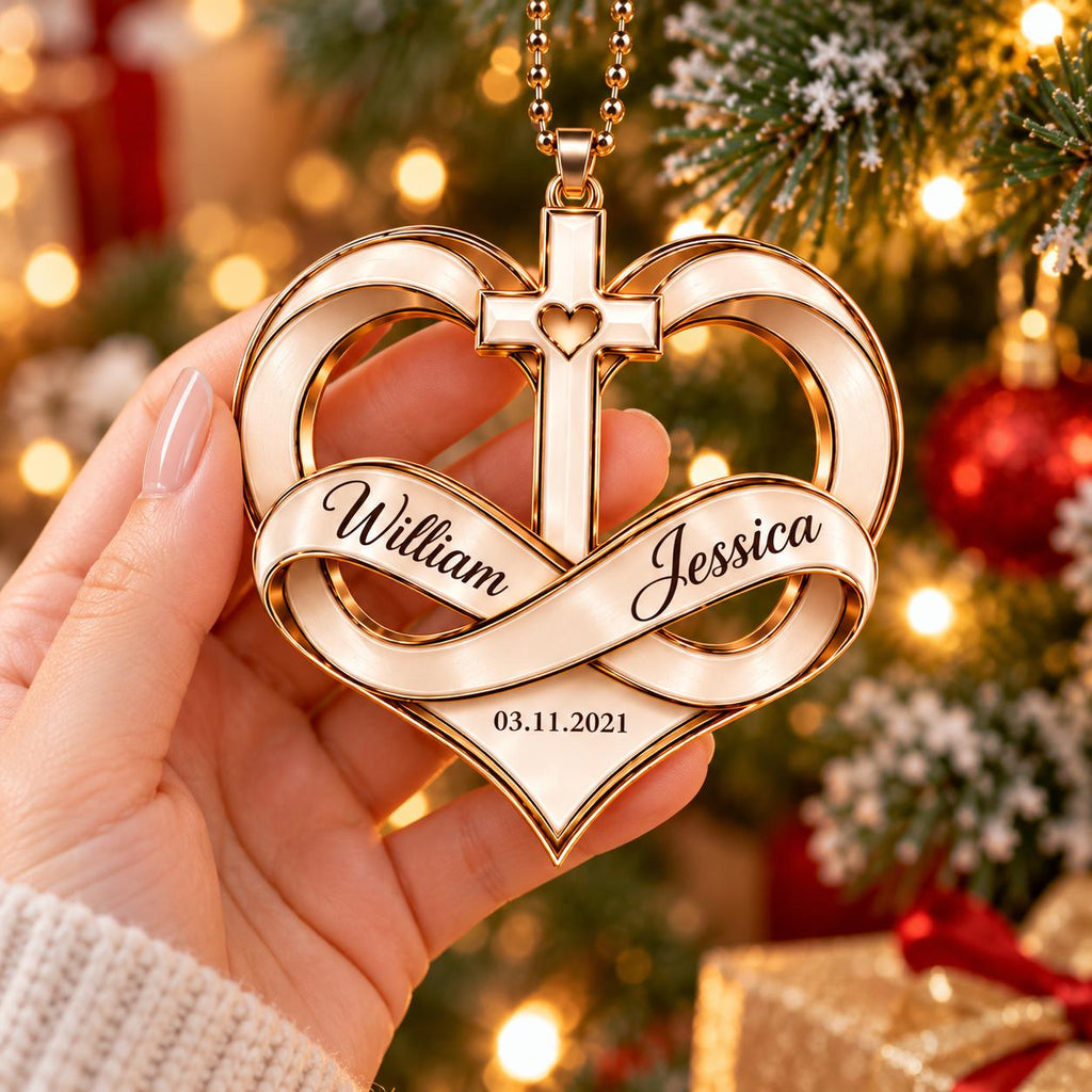 Personalized Infinity Heart Cross Christmas Ornament – Couple Gift