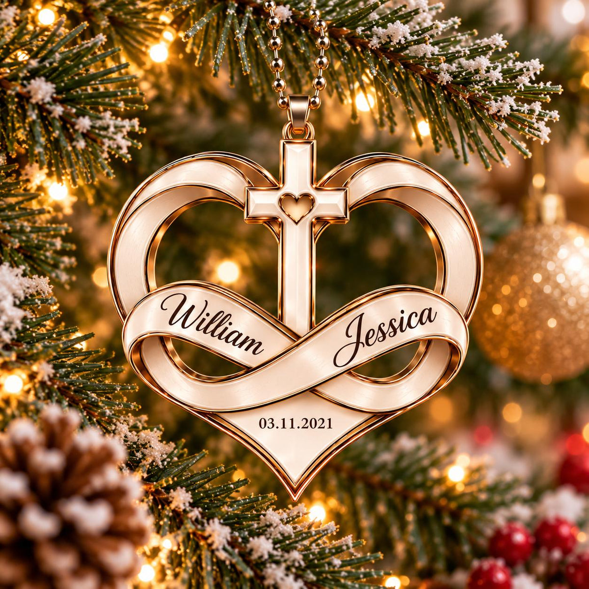 Personalized Infinity Heart Cross Christmas Ornament – Couple Gift