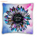 Pink Blue Sunflower Silhouette God Says You Are Pillow