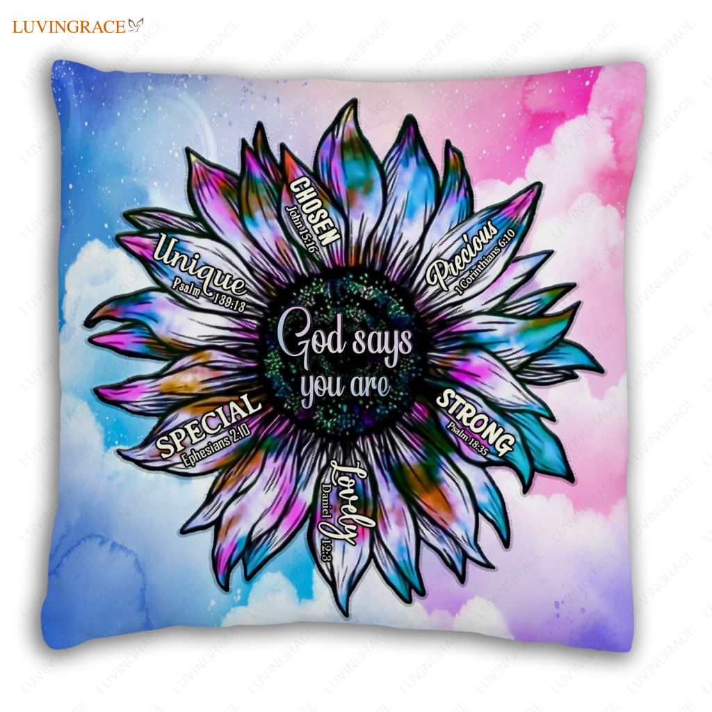 Pink Blue Sunflower Silhouette God Says You Are Pillow