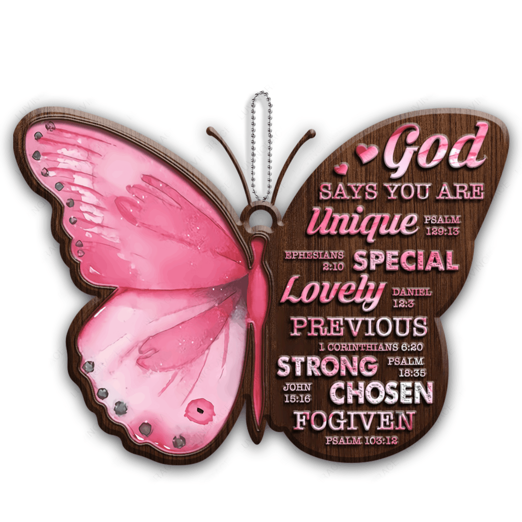 Pink Butterfly God Say You Are Wood Engraved Ornaments