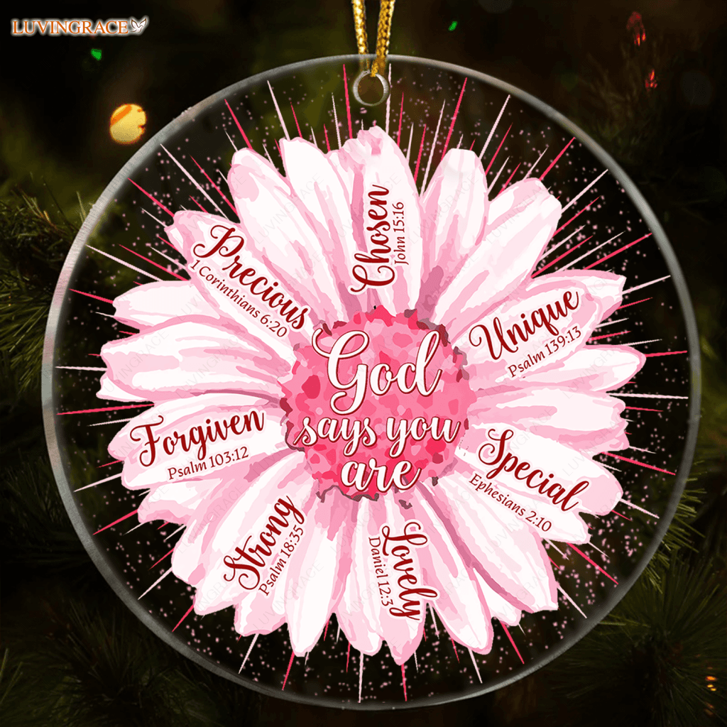 Pink Flower Daisy God Says You Are Transparent Ornament