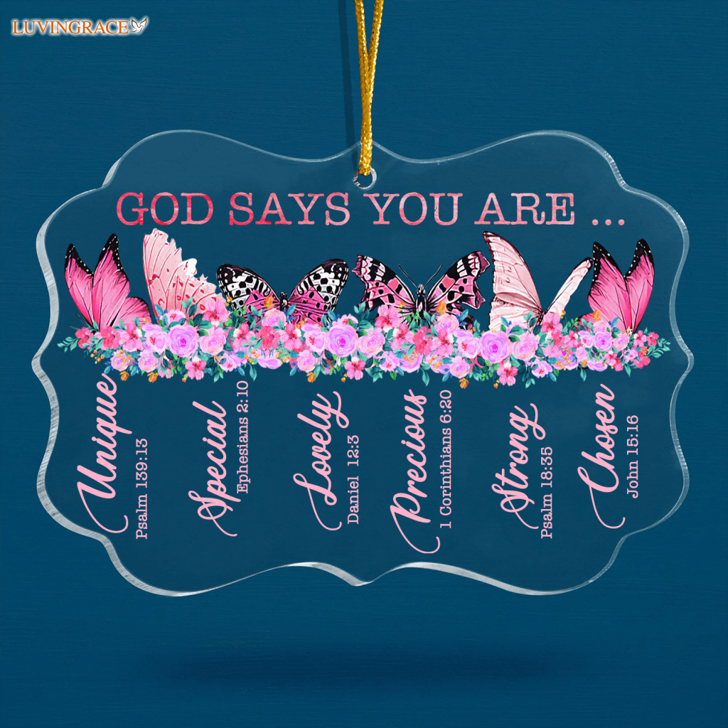Pink Flowers And Butterflies God Says You Are Transparent Ornament