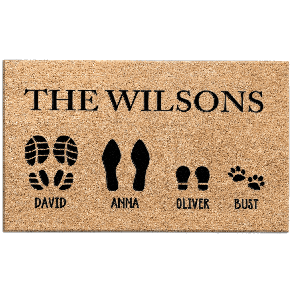 Premium Custom Footprint Family & Pet Name Brown Doormat
