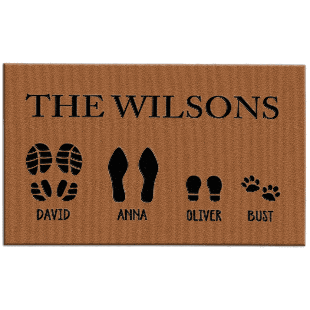 Premium Custom Footprint Family & Pet Name Brown Doormat