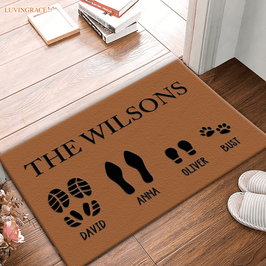 Premium Custom Footprint Family & Pet Name Brown Doormat