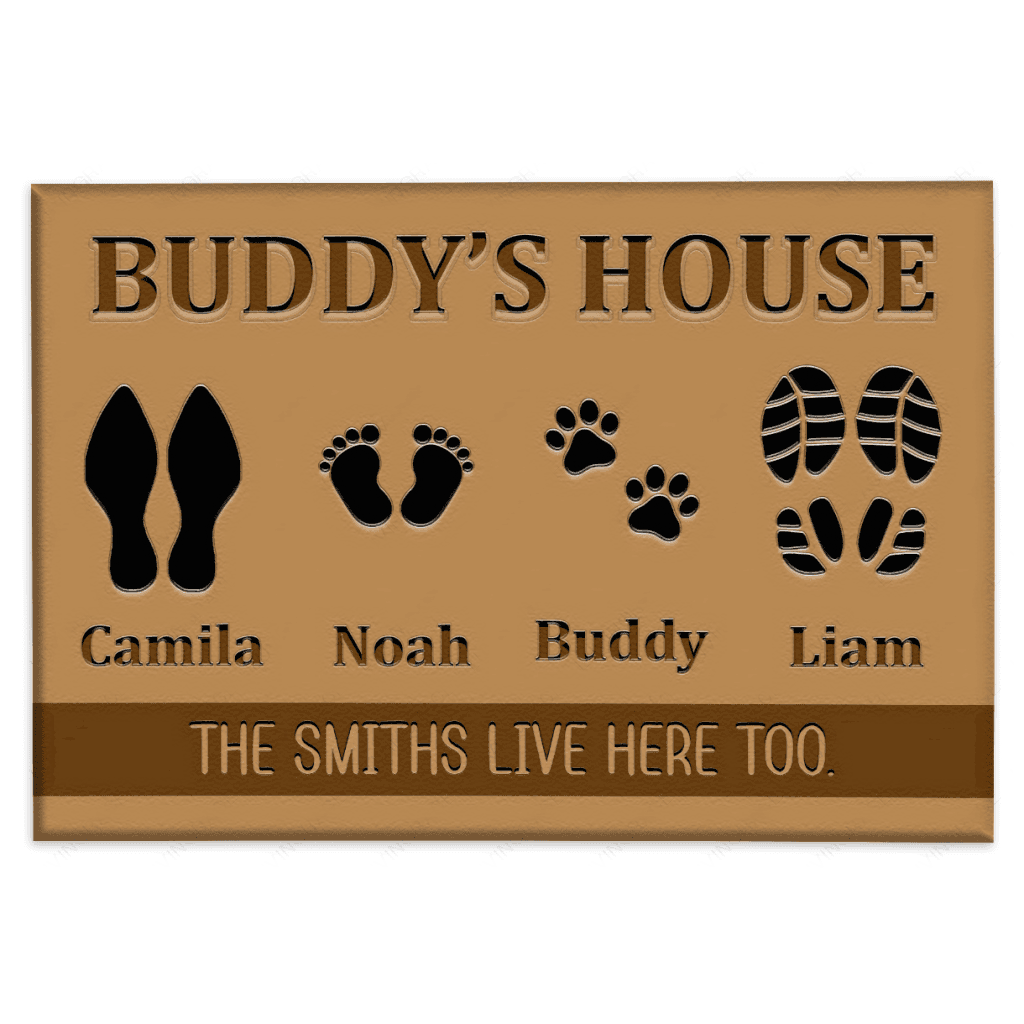 Premium Elegant Custom Footprint Family & Pet Name Brown Doormat