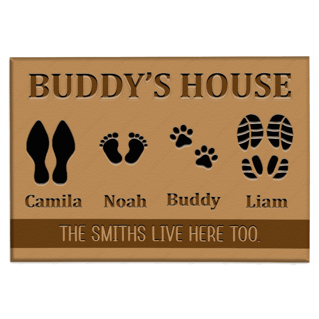 Premium Elegant Custom Footprint Family & Pet Name Brown Doormat