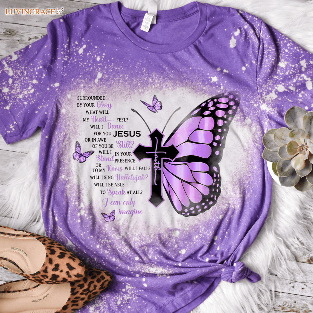 Purple Butterfly By Glory Bleached T-Shirt Shirt