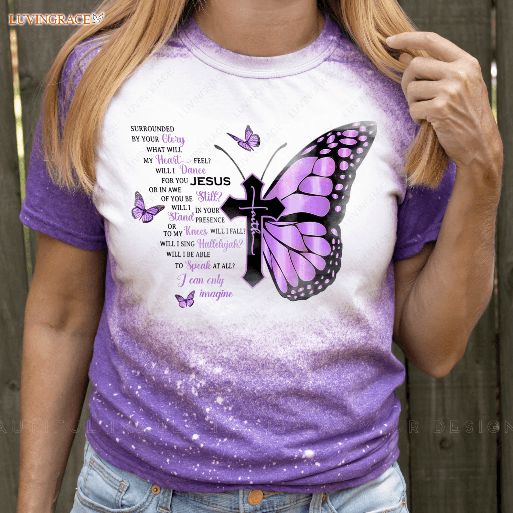 Purple Butterfly By Glory Bleached T-Shirt Shirt