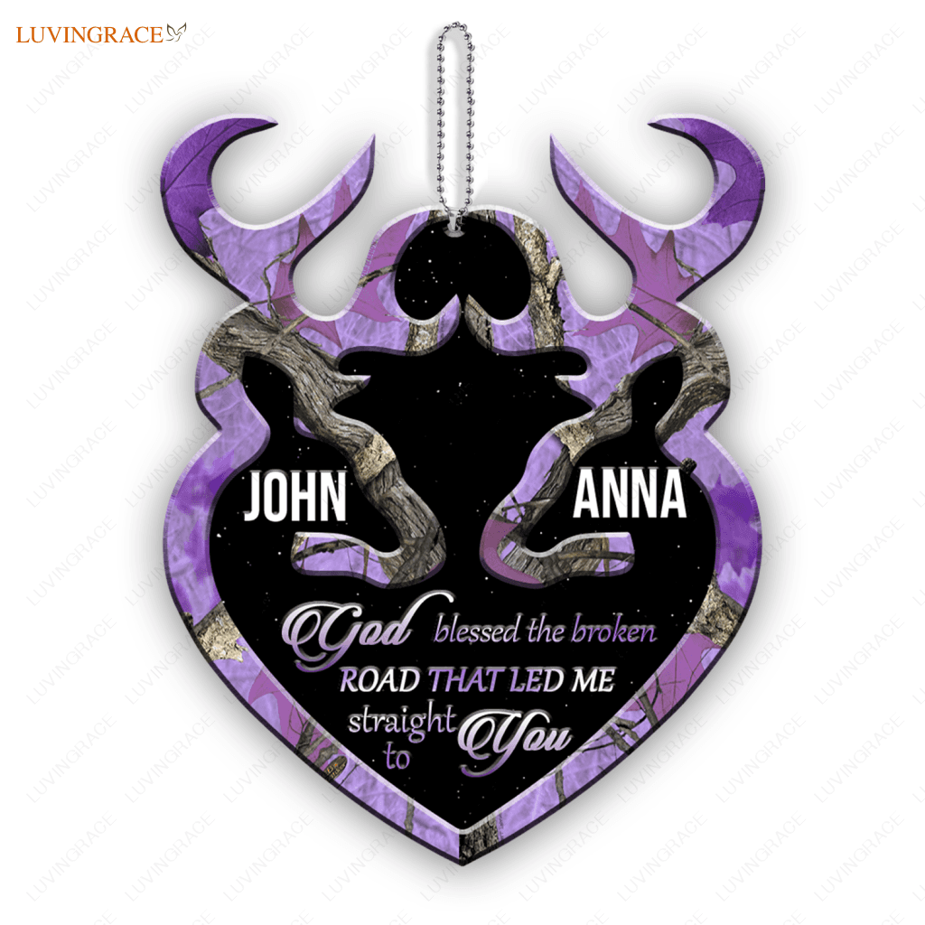 Purple Camo Personalized Buck And Doe God Blessed Ornament