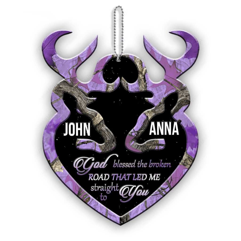 Purple Camo Personalized Buck And Doe God Blessed Ornament