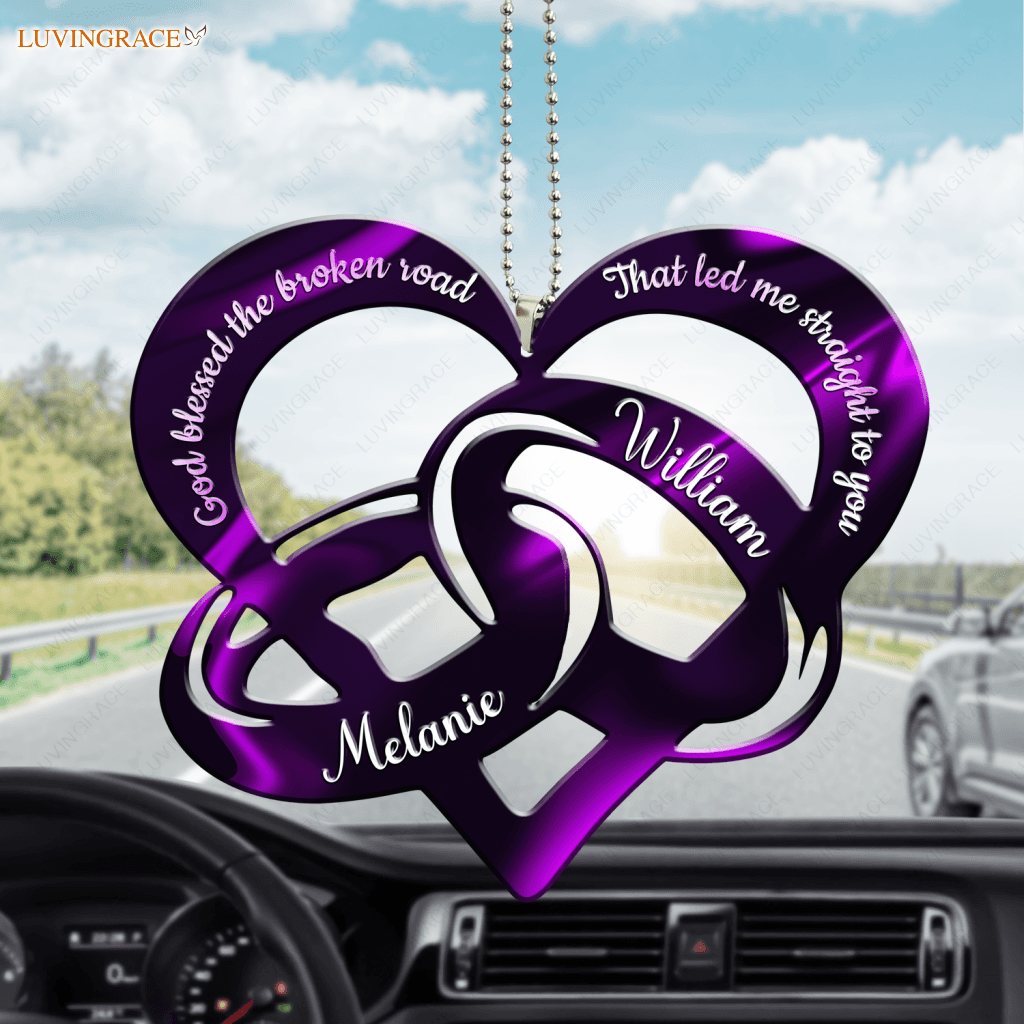 Purple Couple Rings God Blessed Personalized Ornament
