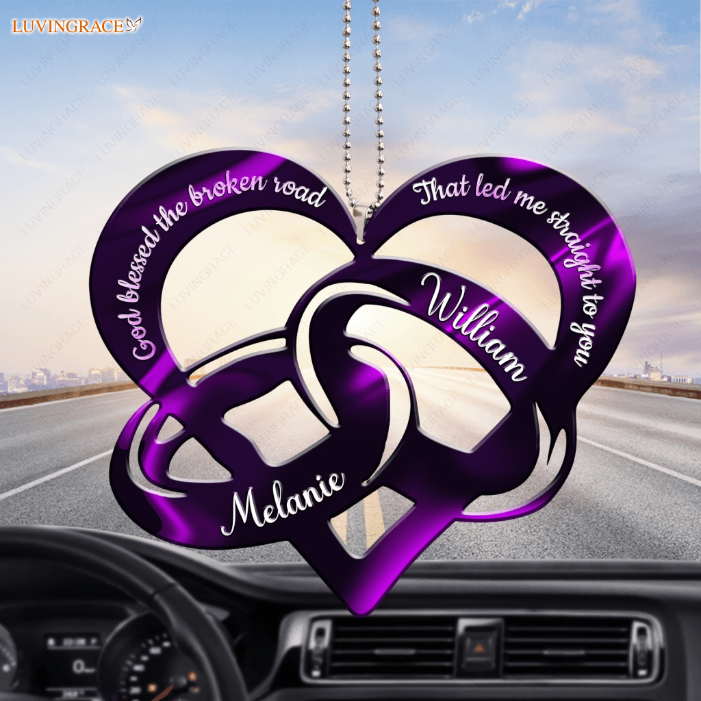 Purple Couple Rings God Blessed Personalized Ornament