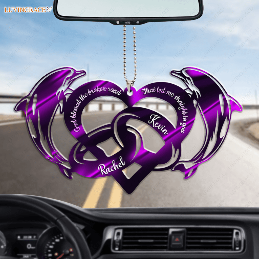 Purple Dolphin And Couple Rings God Blessed Personalized Ornament