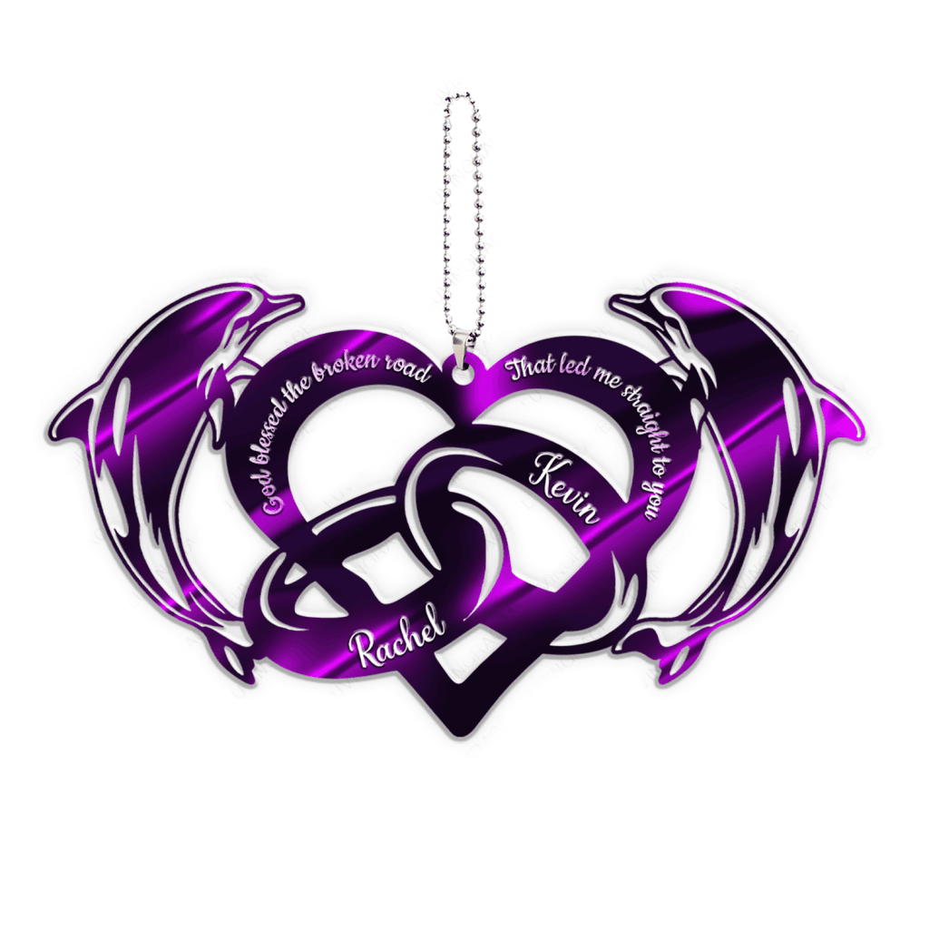 Purple Dolphin And Couple Rings God Blessed Personalized Ornament