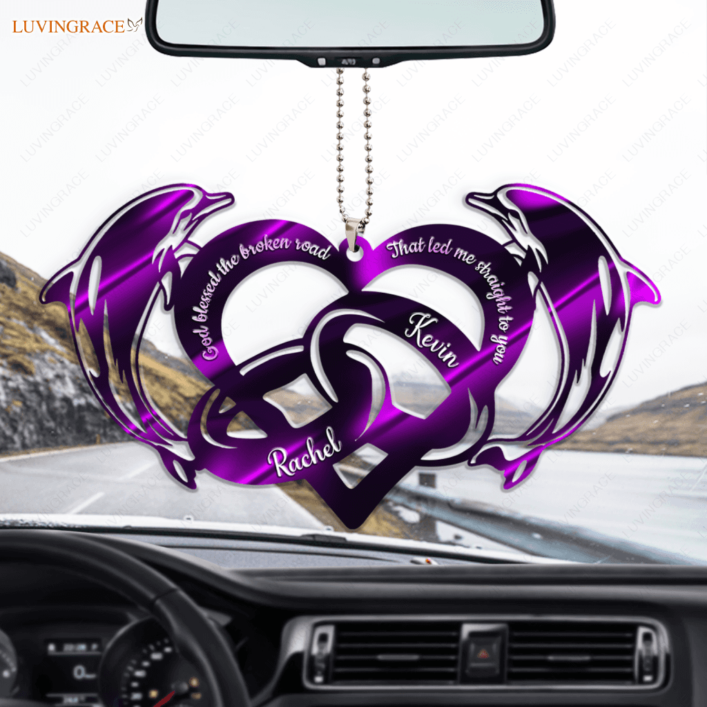 Purple Dolphin And Couple Rings God Blessed Personalized Ornament